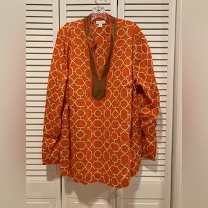 Charter Club Woman Plus 3X Orange & Bronze Seeded Tunic